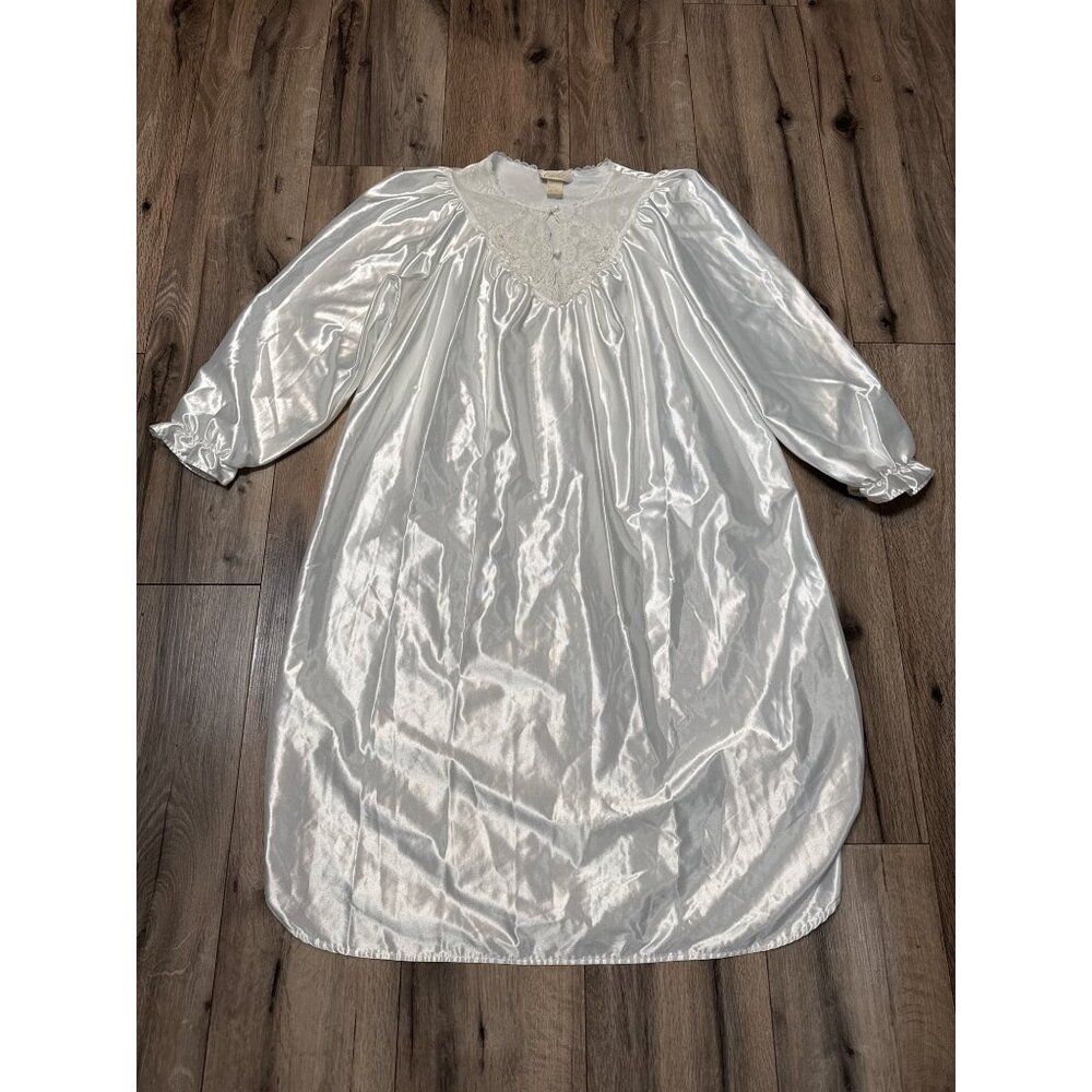 Vintage Cachet Modest Bridal Nightgown Satin & Lace Petite Medium Sears White
